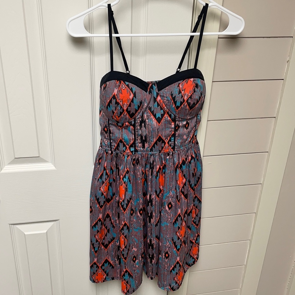 S - Orange Turquoise Blue Black - Dress - Band of Gypsies